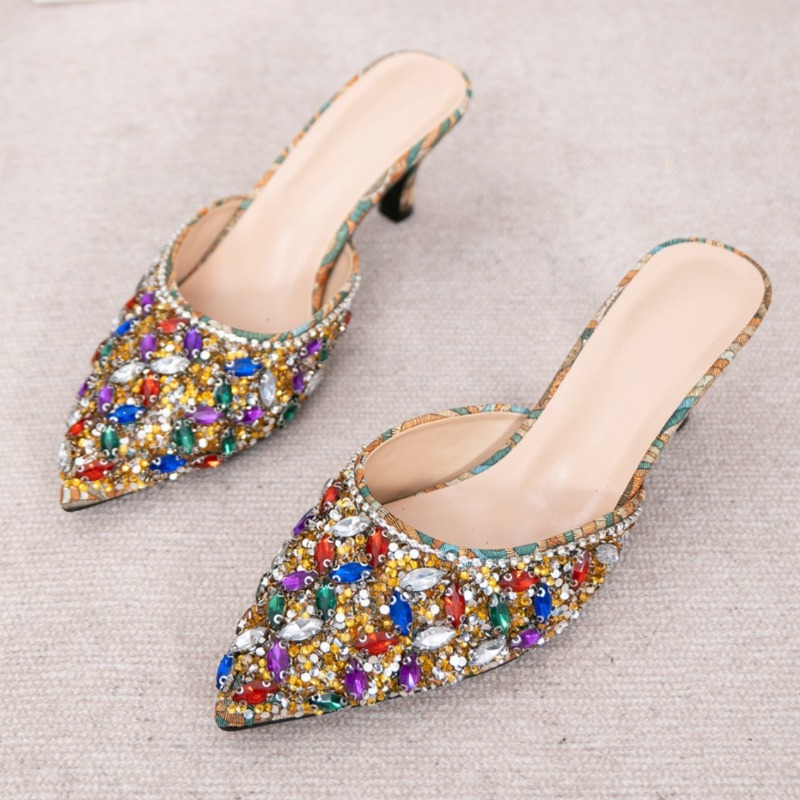 Luxury Lifestyle Shoes - Luxury Rhinestone Kitten Heel Slippers Women