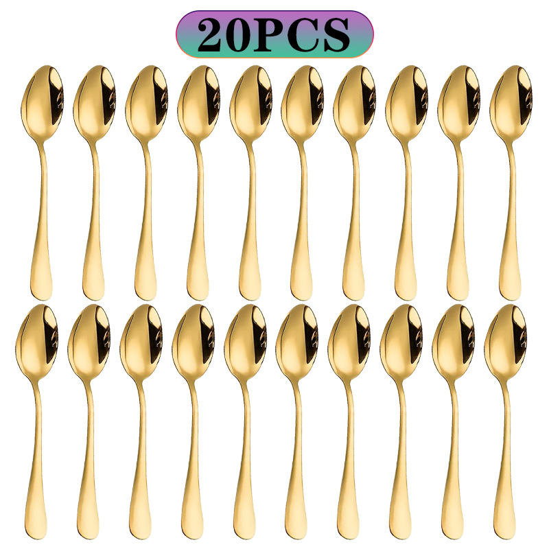 Gold Cutlery Flatware - 6/10/20Pcs Stainless Steel Small Gold Spoons