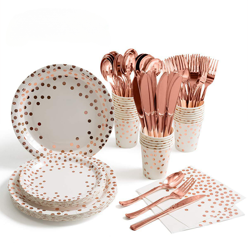 Gold Cutlery Flatware - Rose Gold Party Tableware Kit Table